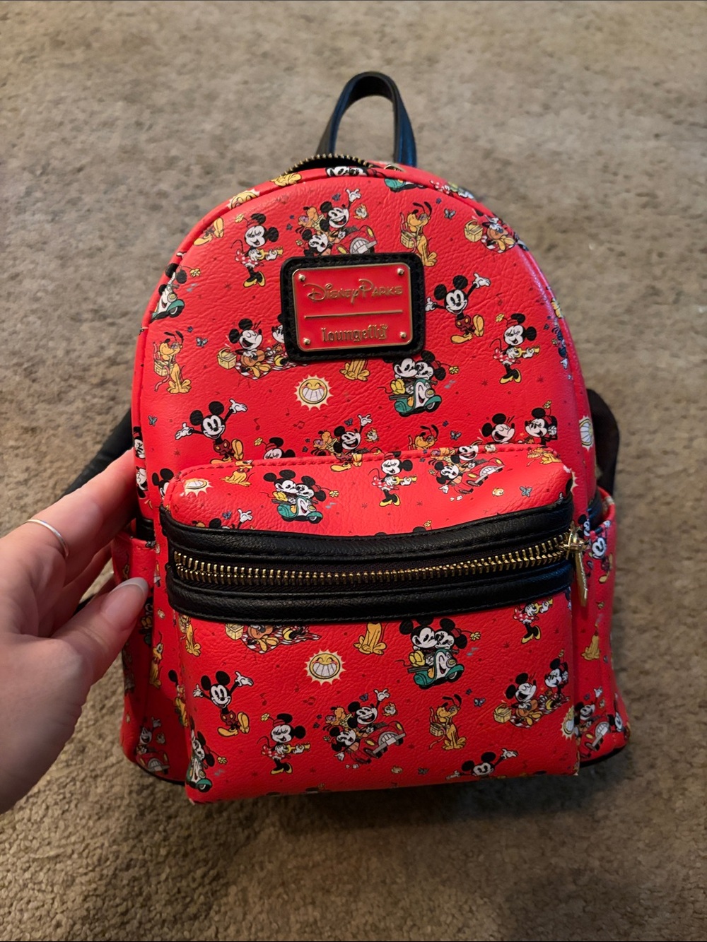 Loungefly Red Mickey & Friends Mini Backpack with Gold Accents